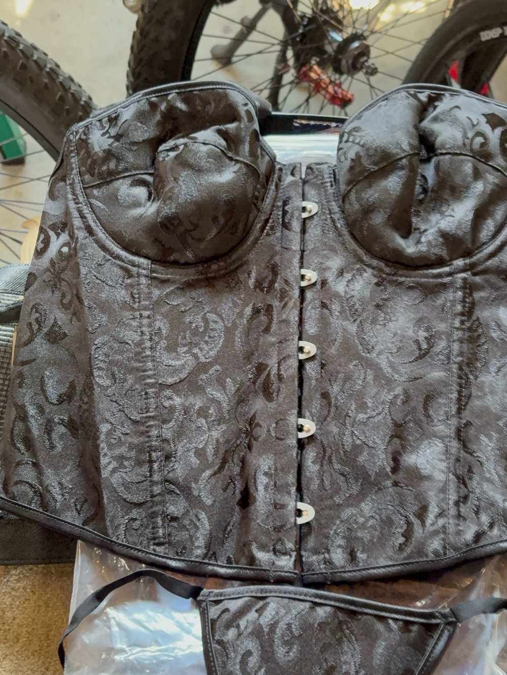 Black Satin Brocade Bustier Corset